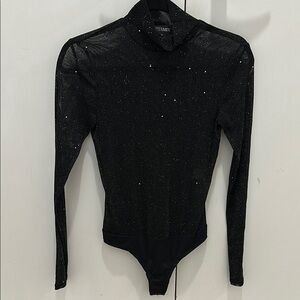 Intermix NWOT Black Sheer Sparkle Long Sleeve Bodysuit – Size XS